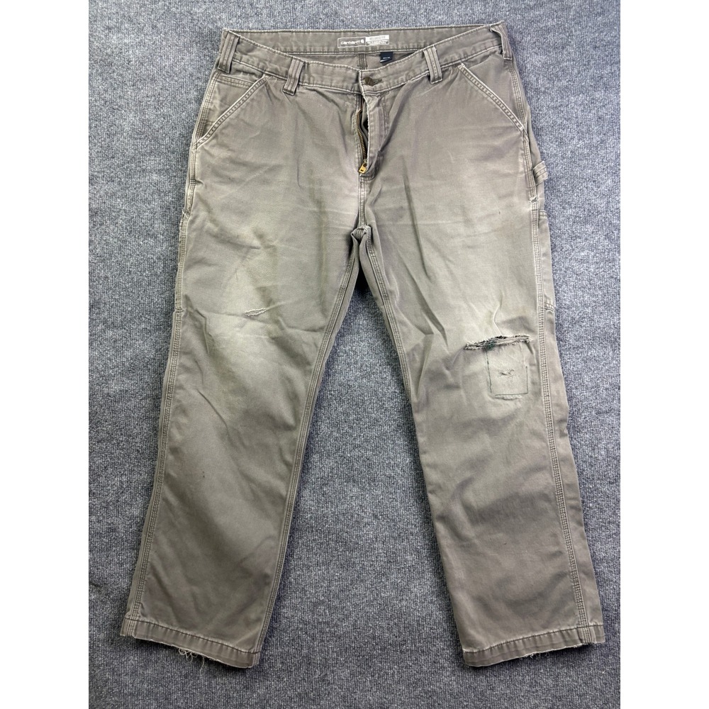 Carhartt Carpenter Pants Mens 38x30 Gray Distressed Relaxed Fit Twill Utility
